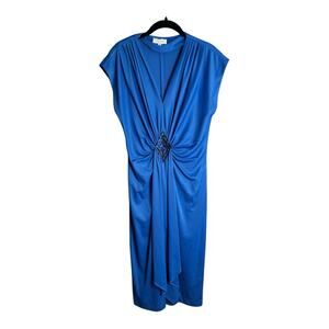 Lisaro & Co Vintage Royal Blue Sleeveless Drapey Dress Rhinestone Detail Size 12